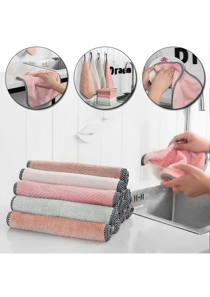 Zhaowen Shop Pembe Tarzı Super Absorbent Kitchen Towels Soft Microfiber Cleaning Cloths Non-Stick Oil Dish Cloth Rags For Kitchen Household Dish Towel (Yurt Dışından)