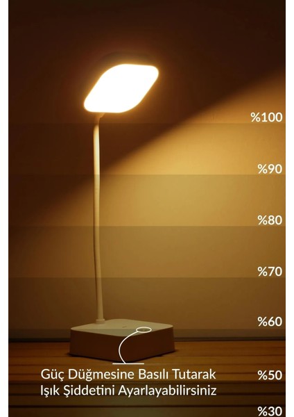 Mavi Şarjlı Masa Lambası Dokunmatik 20 LED Kademeli Çalışma Okuma Işığı Flexible Masa Lambası