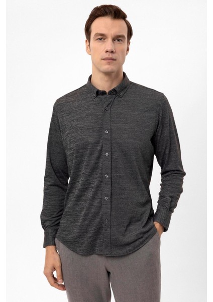 Manşetli Slim Kalıp Armürlü Gömlek