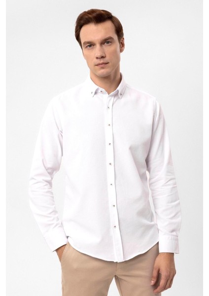 Köşeli Manşet Slim Kalıp Armürlü Gömlek