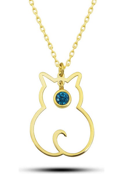 925 Ayar Gümüş Aralık Ayı Doğum Taşı Kedi Kadın Kolye