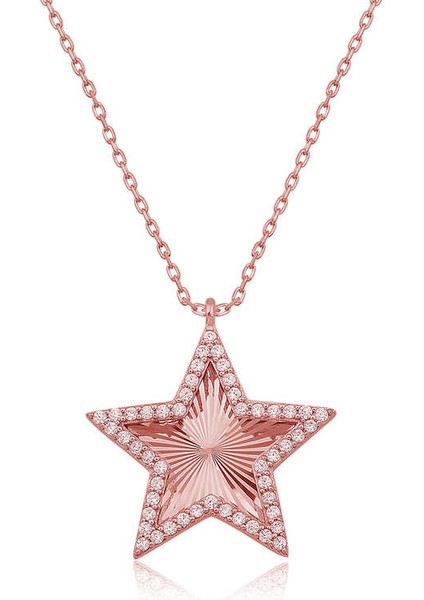 925 Ayar Gümüş Rose Fırfır Desenli Yıldız Kadın Kolye