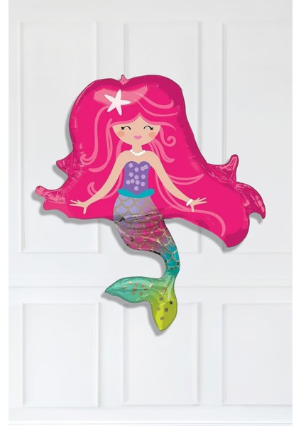 Pembe Saçlı Deniz Kızı Gülen Deniz Kızı Folyo Balon 34 Inç