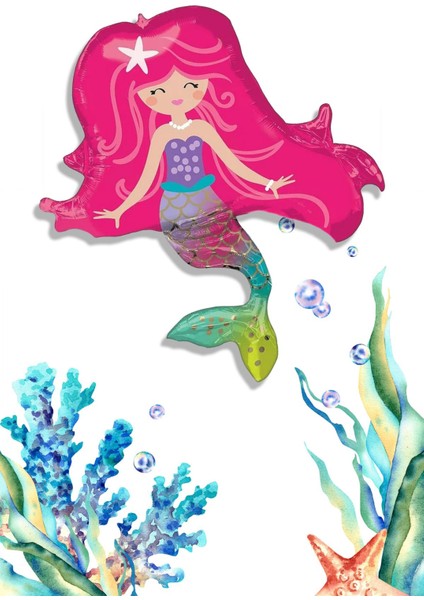 Pembe Saçlı Deniz Kızı Gülen Deniz Kızı Folyo Balon 34 Inç fiyatları