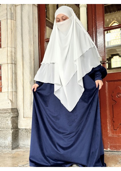 Kadife Elbise Lacivert Standart Beden