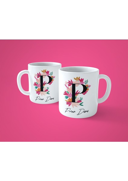 Renkli Çiçekli P Harfli Kişiye Özel Isimli Baskılı Kupa Bardak fiyatları