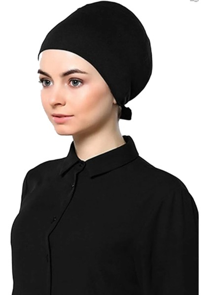 Kadın Penye Boyunluklu Bone Namaz Kolluğu Fırfırlı Bone Düz Bone Siyah 4'lü Set fırsatları