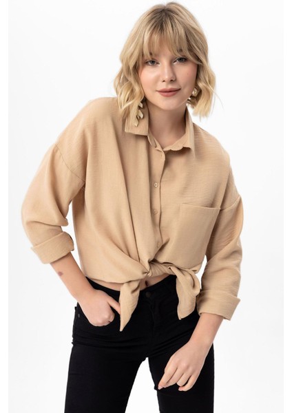 Kadın Tek Cep Detaylı Oversize Gömlek