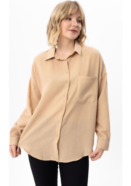 Kadın Tek Cep Detaylı Oversize Gömlek