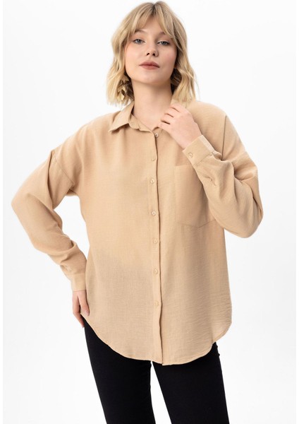 Kadın Tek Cep Detaylı Oversize Gömlek