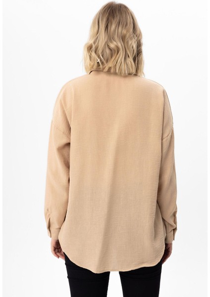 Kadın Tek Cep Detaylı Oversize Gömlek
