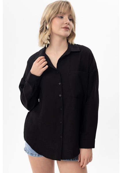Kadın Tek Cep Detaylı Oversize Gömlek