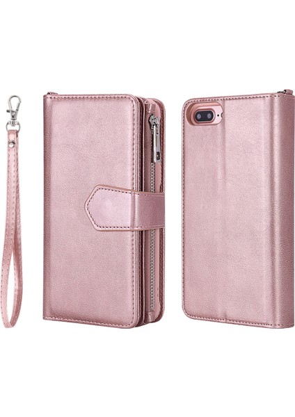 Iphone 8 Plus Için / 7 Artı / 6s Plus / 6 Plus Kt Çok Fonksiyonlu Seri-4 Çıkarılabilir 2-1 Arada Tpu + Fermuar Cüzdan Stand Deri Taşınabilir Kapak - Altın Gül (Yurt Dışından) fiyatları