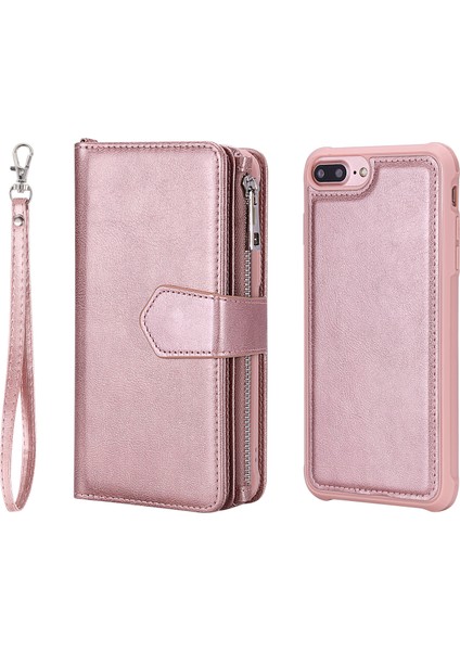 Iphone 8 Plus Için / 7 Artı / 6s Plus / 6 Plus Kt Çok Fonksiyonlu Seri-4 Çıkarılabilir 2-1 Arada Tpu + Fermuar Cüzdan Stand Deri Taşınabilir Kapak - Altın Gül (Yurt Dışından) modelleri