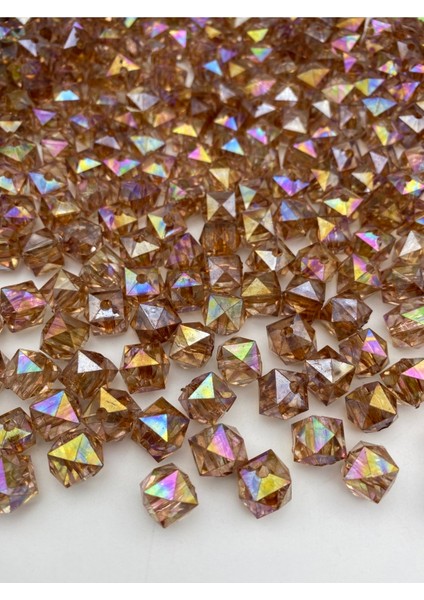 100GR 12MM Janjanlı Kahverengi Küp,kübik Model Akrilik Boncuk,takı ,çanta Boncuğu (100GR,~110 Adet)
