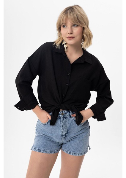 Kadın Tek Cep Detaylı Oversize Gömlek