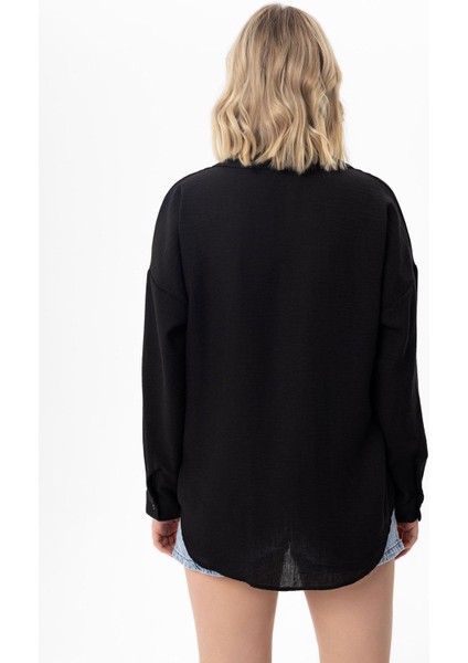 Kadın Tek Cep Detaylı Oversize Gömlek