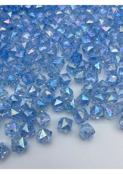 100GR 12MM Janjanlı Açık Mavi Renk Küp,kübik Akrilik Boncuk,takı ,çanta Boncuğu (100GR,~110 Adet)