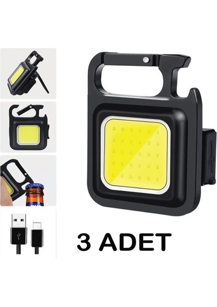 3 Adet LED Mini Anahtarlık Fener Şarjlı Kamp Balıkçı Tamirci Için Çalışma Feneri Çok Fonksiyonlu Taşınabilir