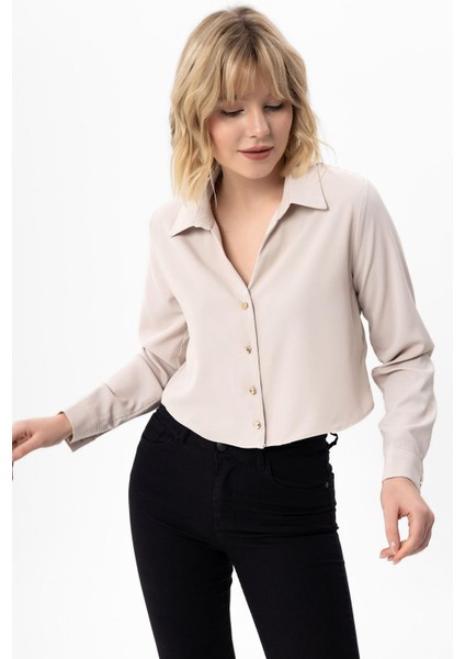 Kadın Düğmeli Kısa Salaş Gömlek 240259 -