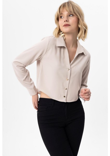 Kadın Düğmeli Kısa Salaş Gömlek 240259 - fiyatları