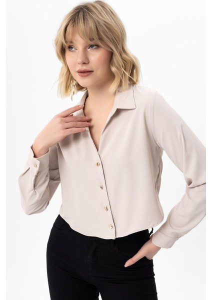 Kadın Düğmeli Kısa Salaş Gömlek 240259 - modelleri