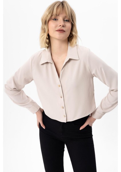 Kadın Düğmeli Kısa Salaş Gömlek 240259 - fırsatları