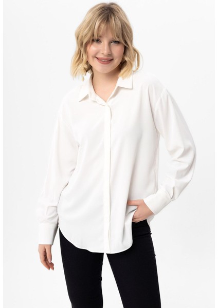 Kadın Gizli Düğmeli Uzun Kol Gömlek fiyatları