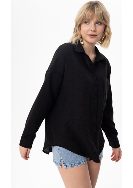 Kadın Tek Cep Detaylı Oversize Gömlek