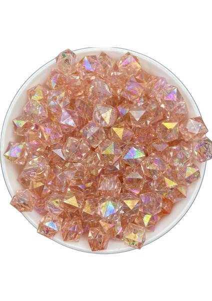 100GR 12MM Janjanlı Mercan / Somon Renk Küp Akrilik Boncuk,takı ,çanta Boncuğu (100GR,~110 Adet) fırsatları