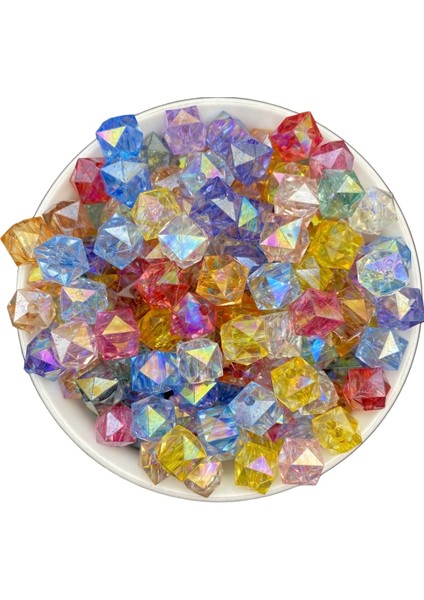 100GR 12MM Janjanlı Karışık Renk Küp,kübik Akrilik Boncuk,takı ,çanta Boncuğu (100GR,~110 Adet)