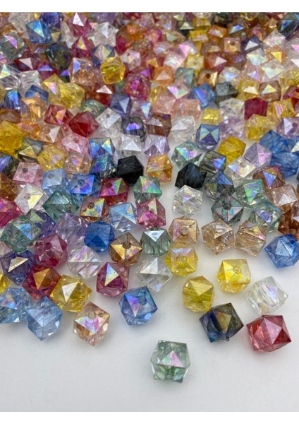 100GR 12MM Janjanlı Karışık Renk Küp,kübik Akrilik Boncuk,takı ,çanta Boncuğu (100GR,~110 Adet) fiyatları