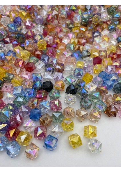 100GR 12MM Janjanlı Karışık Renk Küp,kübik Akrilik Boncuk,takı ,çanta Boncuğu (100GR,~110 Adet) modelleri