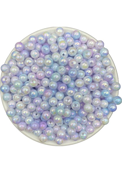 50GR 8mm Mavi-Mor/lila Ebruli Sedefli Janjanlı Pastel Inci Boncuk,takı,çanta Boncuğu (~200 Adet)