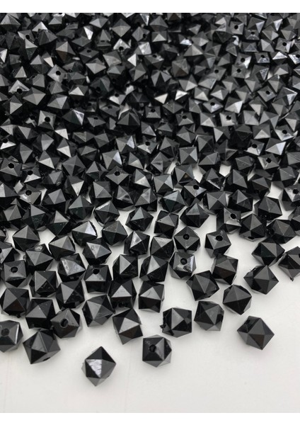 100GR 10MM Siyah Renk Küp, Kübik Model Akrilik Boncuk,takı ,çanta Boncuğu (100GR,~180 Adet)