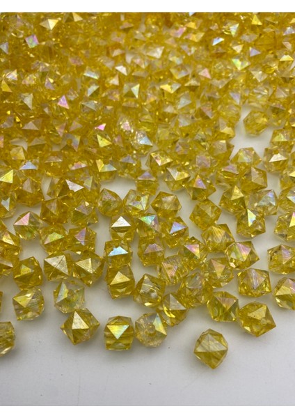 100GR 12MM Janjanlı Sarı Renk Küp,kübik Model Akrilik Boncuk,takı ,çanta Boncuğu (100GR,~110 Adet)