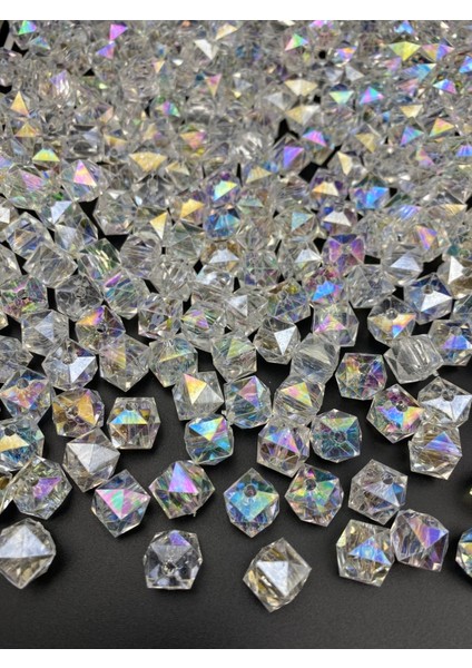 100GR 12MM Janjanlı Şeffaf Renk Küp,kübik Model Akrilik Boncuk,takı ,çanta Boncuğu (100GR,~110 Adet)