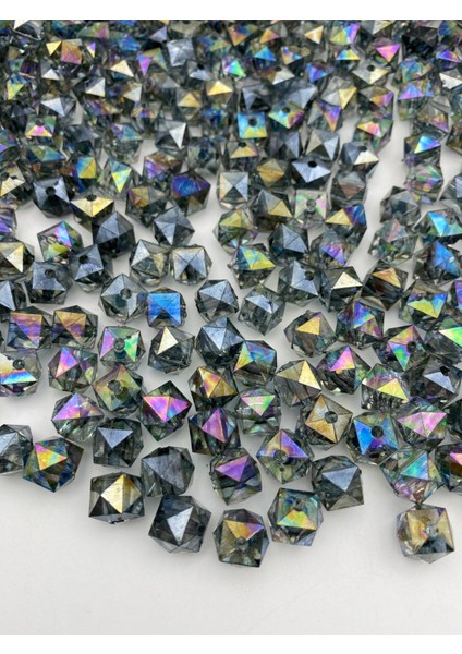 100GR 12MM Janjanlı Füme/gri Antrasit Küp,kübik Akrilik Boncuk,takı,çanta Boncuğu (100GR,~110 Adet)