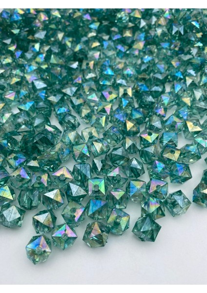 100GR 12MM Janjanlı Zümrüt Yeşili Küp,kübik Akrilik Boncuk,takı ,çanta Boncuğu (100GR,~110 Adet)