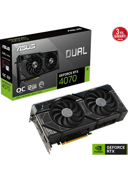 ASUS DUAL-RTX4070-O12G-EVO NVIDIA GEFORCE RTX 4070 12GB GDDR6X 192bit 2550MHz OC HDMI 3xDP DLSS3 EKRAN KARTI