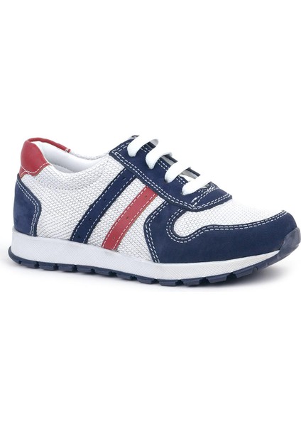 Hakiki Deri Lacivert Beyaz Fermuarlı Çocuk Spor Ayakkabı