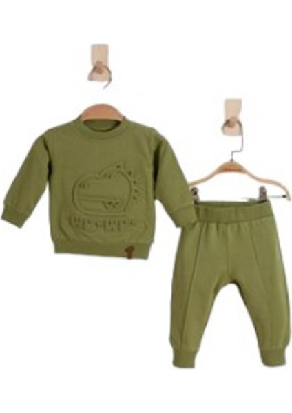 1186PİY Erkek Bebek Dino Gofreli Yeşil Eşofman Takım