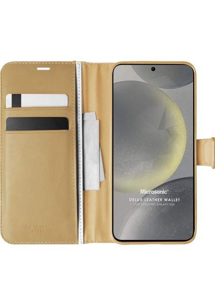 Samsung Galaxy S24 Kılıf Delux Leather Wallet Gold