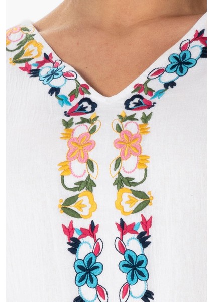 Kolsuz Şile Bezi Nakışlı Delfin Kısa Yazlık Otantik Elbise Beyaz Byz modelleri