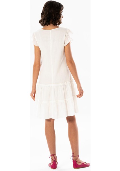 Kolsuz Şile Bezi Nakışlı Delfin Kısa Yazlık Otantik Elbise Krem Krm fiyatları