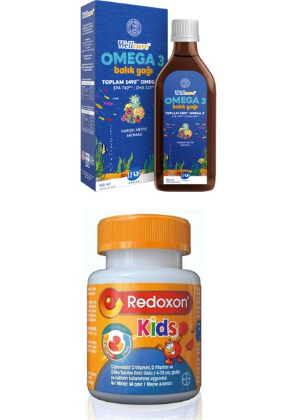 Omega 3 Karışık Meyve Aromalı Balık Yağı 150 Ml & Redoxon Kids 60 Çiğnenebilir Tablet