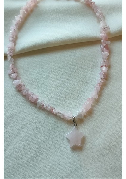 Pembe Kuvars Yıldız Doğal Taş Kolye