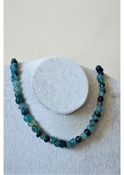 Mavi Tımbıl Akik Doğal Taş Kolye