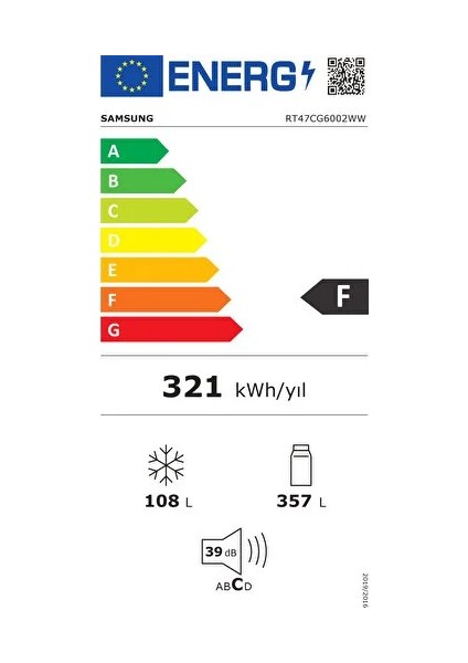 RT47CG6002WW Çift Kapılı F Enerji Sınıfı 357 lt No Frost Buzdolabı Beyaz