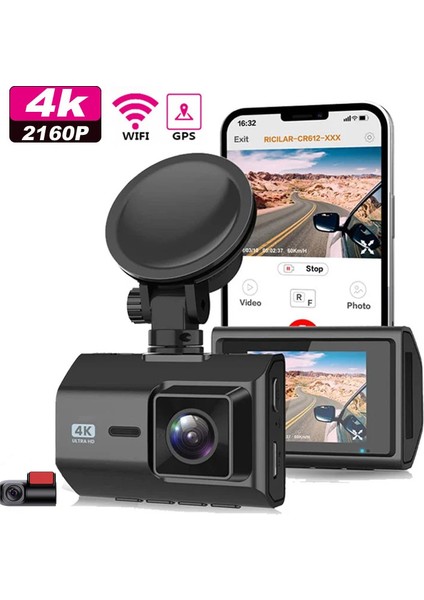 Premium MB-5800 Quad Hd 4k+2k Gps+Wifi+(Türkçe Uygulama) Araç Içi Kamera. Akıllı 4K Araç Kamerası.